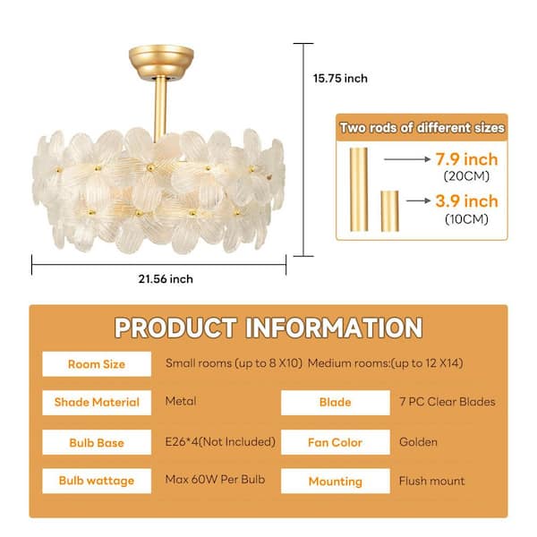 Ltemziiy 22 in. Indoor Gold Double Layered Glass Flower Ceiling