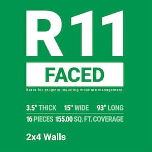 R-11 Kraft Faced Fiberglass Insulation Batt 15 in. x 93 in. (10-Bags)