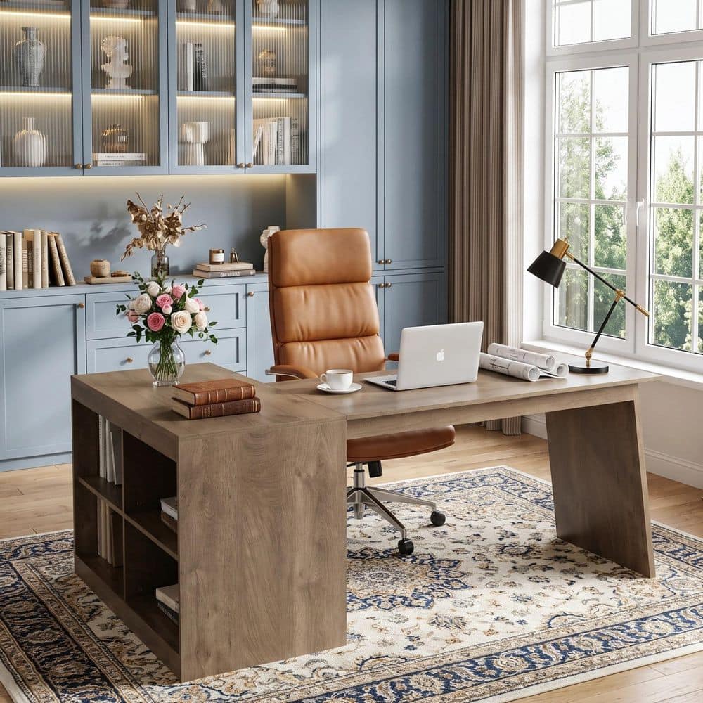Lanita 66 in. L Shaped Wood Executive Desk with Spacious Tabletop and Large Storage Capacity for Home Office