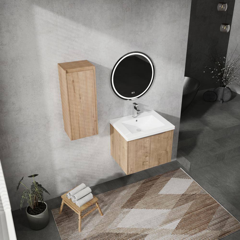 Combined 23.6 in. W x 18.1 in. D x 19.3 in. H Floating Bath Vanity in Imitative Oak with White Resin Vanity Top price history on PriceWatchPro
