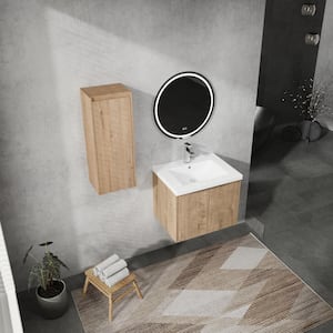 Combined 23.6 in. W x 18.1 in. D x 19.3 in. H Floating Bath Vanity in Imitative Oak with White Resin Vanity Top