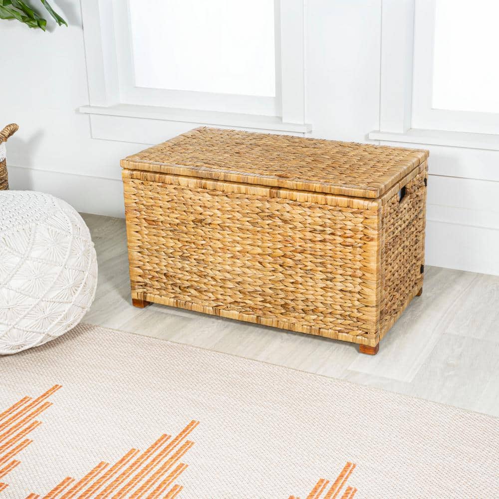 Natural Handwoven Wicker Weave 30" Storage Trunk with Wooden Frame