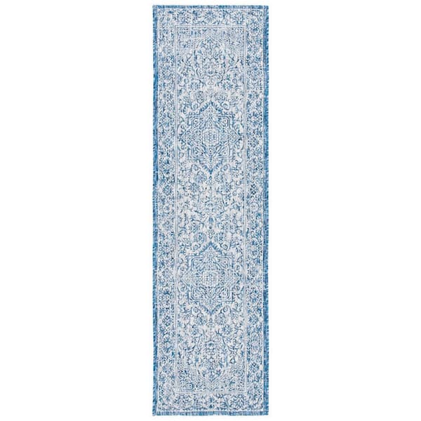 SAFAVIEH Courtyard Navy/Light Gray 2 ft. x 8 ft. Border Medallion