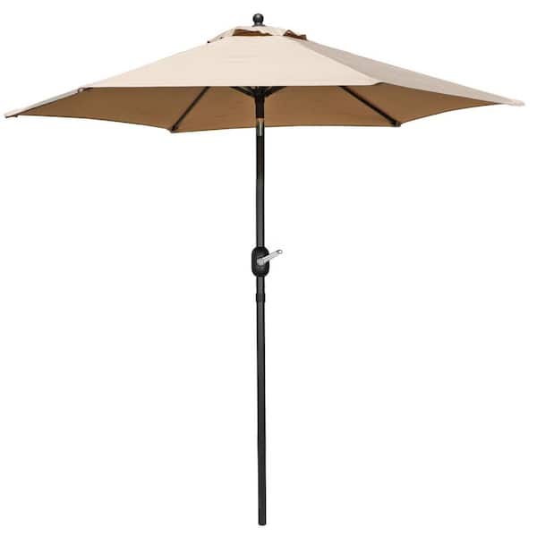 SUNRINX 7.5 ft. Steel Market Push Button Tilt Patio Umbrella in Khaki