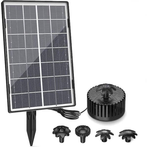 Phewnyzo 3.5W Black Solar Fountain Pump with 2025 New Glass Panel 4 Nozzles Double Filter Protection for Garden Bird Bath Ponds