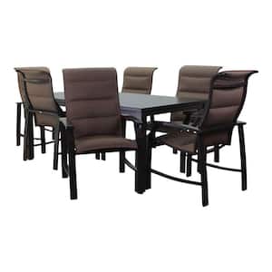 Madison Rust Aluminum Outdoor 7-Piece Sling 70 in. Rectangle Dining Set with 1 Table and 6 Padded Chairs