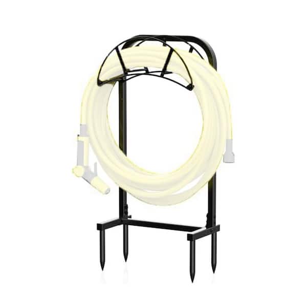 Upgraded 4 Spikes Heavy Duty Freestanding Garden Hose Holder Outdoor Steel Organizer Holds 150ft Hose Black