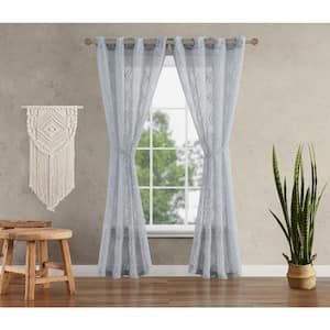 Jessica Simpson Everyn Embellished 52 in. W x 96 in. L Faux Linen Sheer  Grommet Tiebacks Curtain in Blush Pink (2-Panels) JSC016239 - The Home Depot
