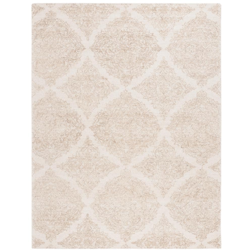 Ivory and Beige Trellis Hand Tufted Wool 9' x 12' Rug