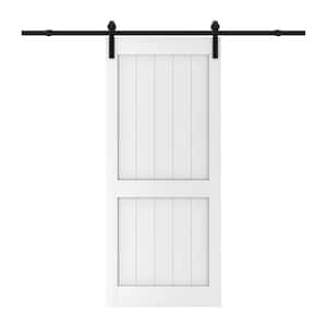 36 in. x 84 in. H-Shape, MDF and PVC Covering, White, Finished, Barn Door Slab with Barn Door Hardware
