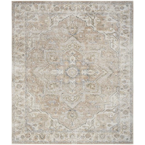 8 ft. x 10 ft. Beige Oriental Power Loom Washable Area Rug