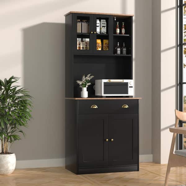 VEIKOUS Black MDF Sideboard Food Pantry Kitchen Buffet and Hutch with 3 Adjustable Shelves and 1-Drawer