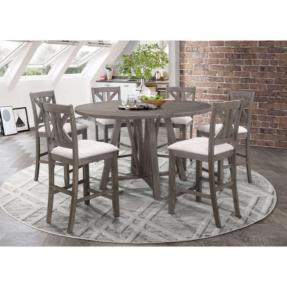 Athens Gray Wood Counter Height Stools with Cream Upholstered Seat, Set of 2