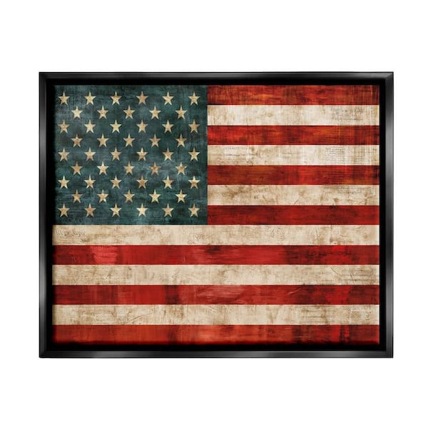 US American Flag Wood Textured Design by Luke Wilson Floater Frame Country Wall Art Print 21 in. x 17 in.