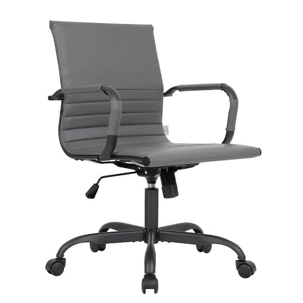 Leisuremod Harris Leather Desk Swivel Armrests Modern Adjustable Executive Conference Chair for Office and Home in Grey