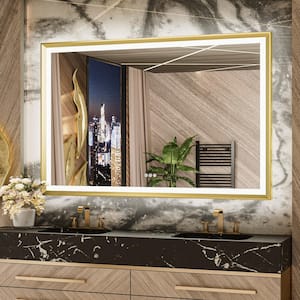 55 in. W x 36 in. H Rectangular Aluminum Framed with 3 Colors Dimmable LED Anti-Fog Wall Mount Bathroom Vanity Mirror
