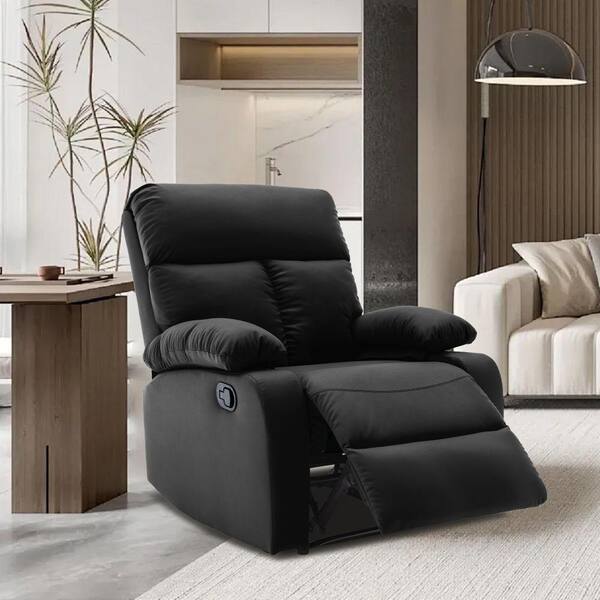 Pinksvdas 30.2 in. Black Manual CatScratch Leather Fabric Reclining