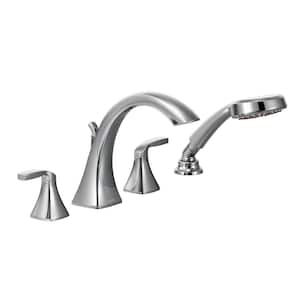 Voss 2-Handle High-Arc Roman Tub Faucet Trim Kit with Hand Shower in Chrome (Valve Not Included)