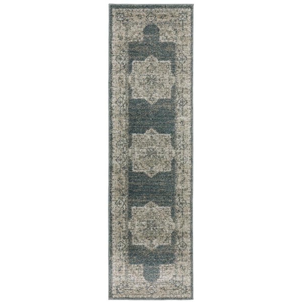 AVERLEY HOME Apex Blue/Beige 2 ft. x 8 ft. Distressed Persian Medallion Polyester Indoor Runner Area Rug