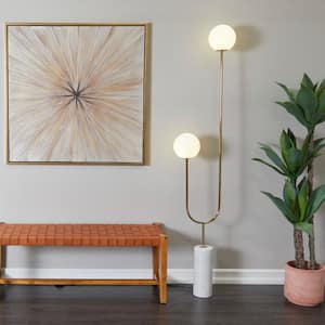 73 in. Gold Marble Orb 2 Light Floor Lamp with Marble Base