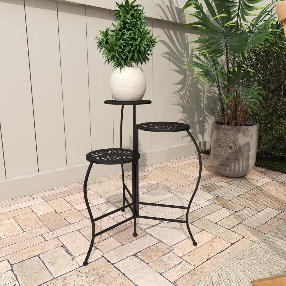 Black Metal 3-Tier Indoor Outdoor Floral Plant Stand