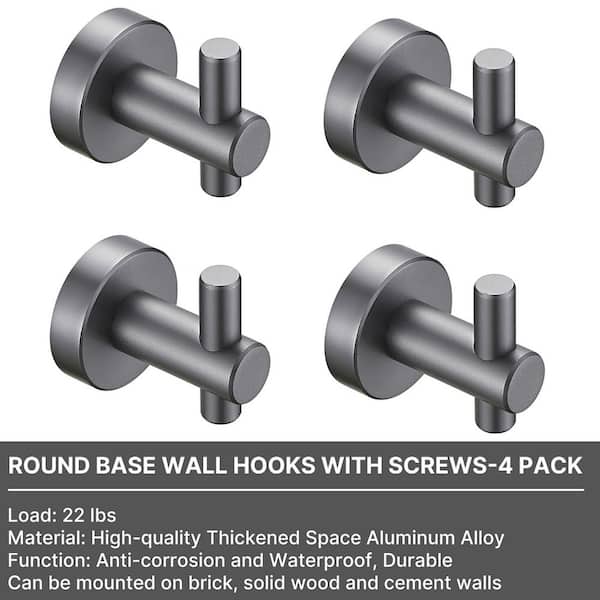 Round Base Bathroom Knob Robe/Towel Hook Wall Hook in Gray, Anti-corrosion and Waterproof (4-Pack)