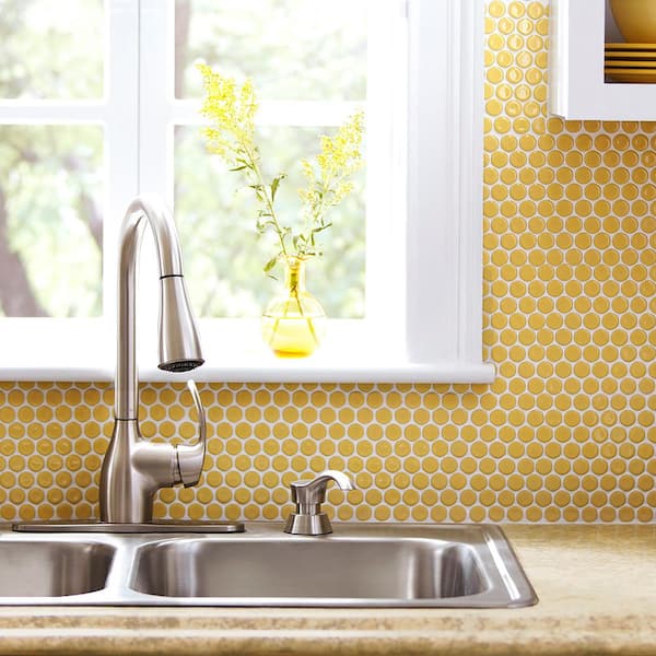 Merola Tile Hudson Penny Round Vintage Yellow 12 in. x 12-5