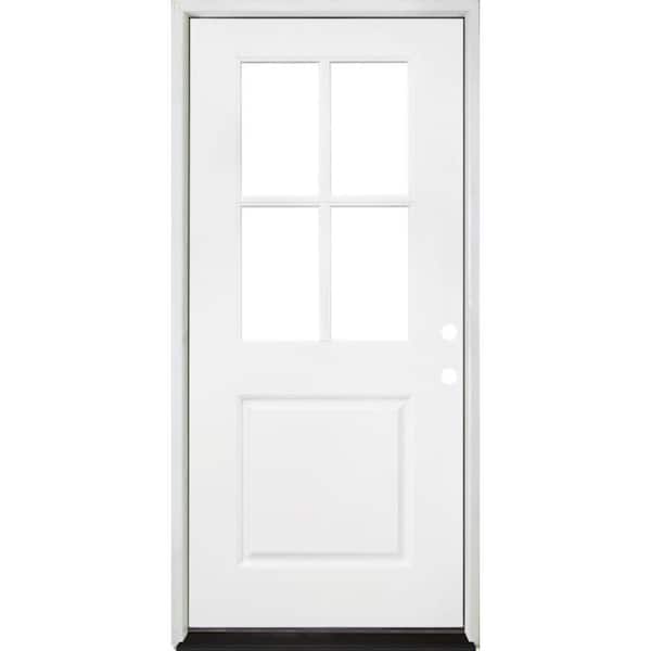 Steves & Sons Legacy 32 in. x 80 in. LHIS 1/2Lite 4Lite ClearGlass White Primed Fiberglass Prehung FrontDoor w/Composite Frame&Brkmold
