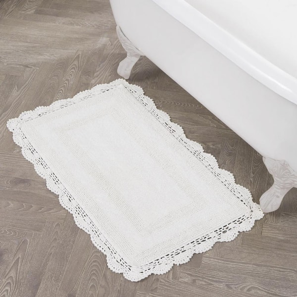 Crochet White 24 in. x 40 in. Solid 100% Cotton Bath Rug
