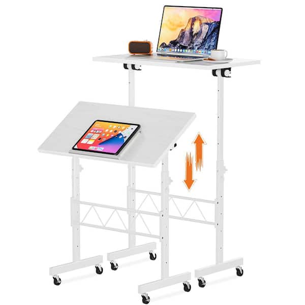 ComHoma Standing Desk 32 in. Adjustable Height and Tiltable Tabletop Gaming Desk Mobile Computer Table,White