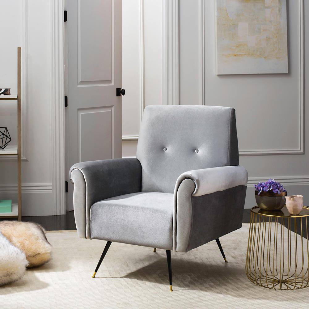 Transitional Light Grey Velvet Wood Accent Armchair 32"