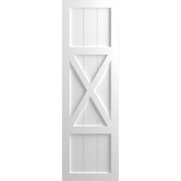 Ekena Millwork 12 in. x 42 in. True Fit PVC Center X-Board Farmhouse Fixed Mount Board and Batten Shutters Pair in White
