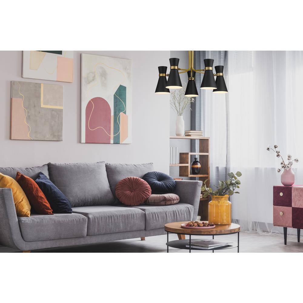 Matte Black and Brass 5-Light Steel Chandelier