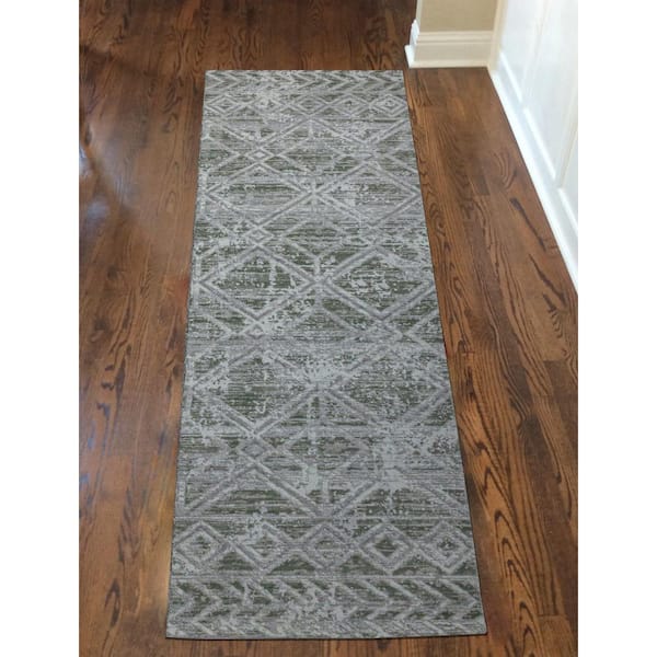 Unbranded Livigno 1243 Transitional Geometric Green Runner Area Rug