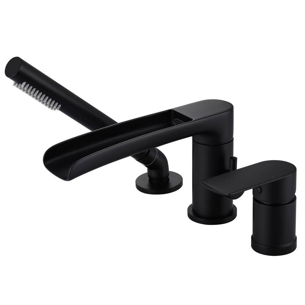 Single-Handle Tub Deck Mount Roman Tub Faucet with 360° Swivel Waterfall Spout with 59 in. Hose in Matte Black price history on PriceWatchPro