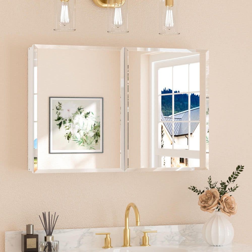 36 in. W x 24 in. H Rectangular Beveled Frameless Metal White Surface Mount/Recessed Medicine Cabinet with Mirror price history on PriceWatchPro