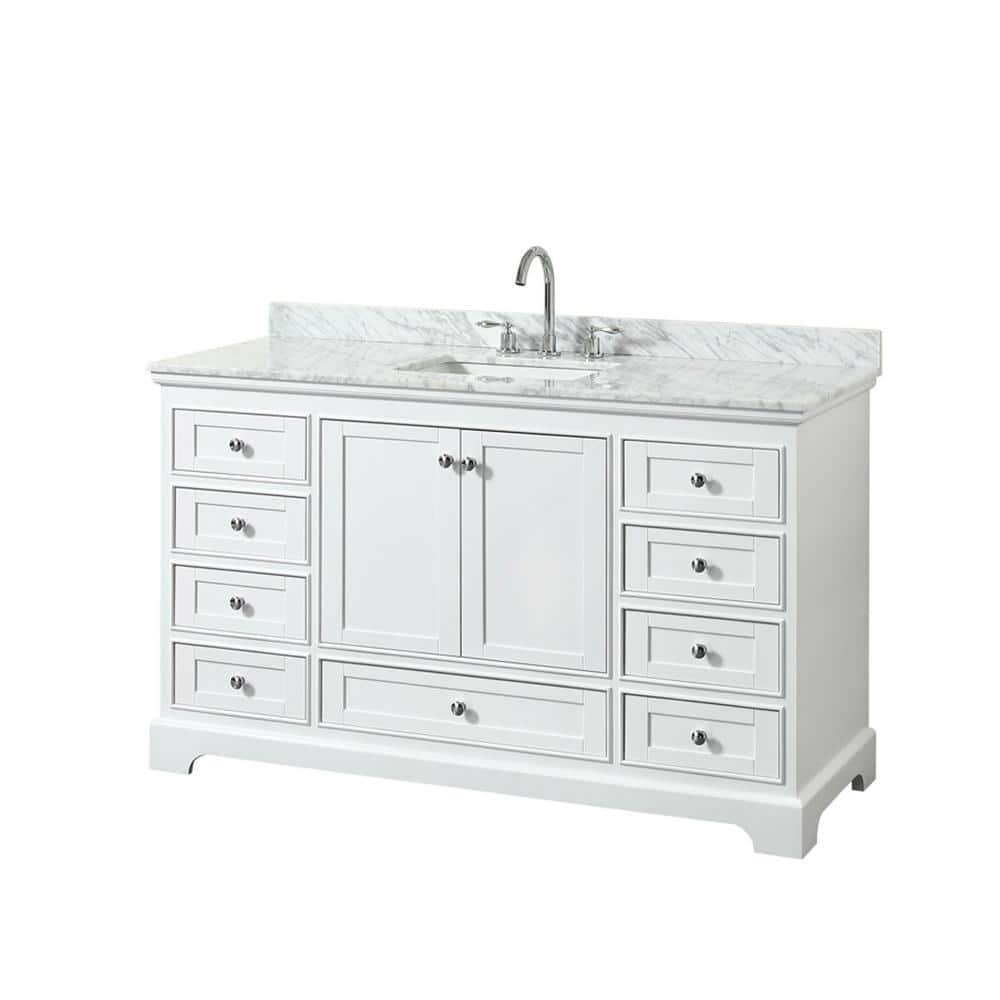 Deborah 60" White Bathroom Vanity with Carrara Marble Top