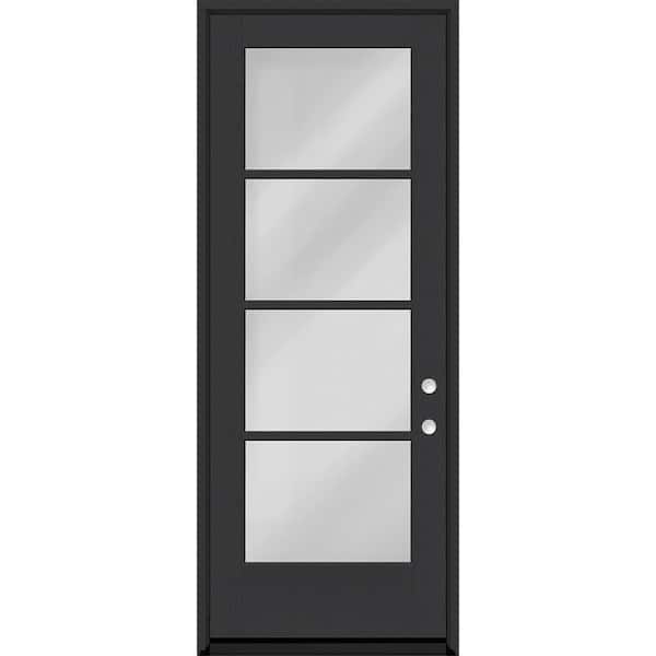 Legacy 36 in. x 96 in. Icon 4-Lite Modern Clear Glass LHIS Black Fiberglass Prehung Front Door with 6-9/16 in. Jamb