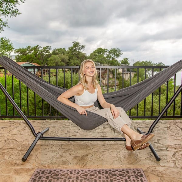 Atesun 10.7 ft. 2-Person Brazilian-Style Hammock with Stand in Gray