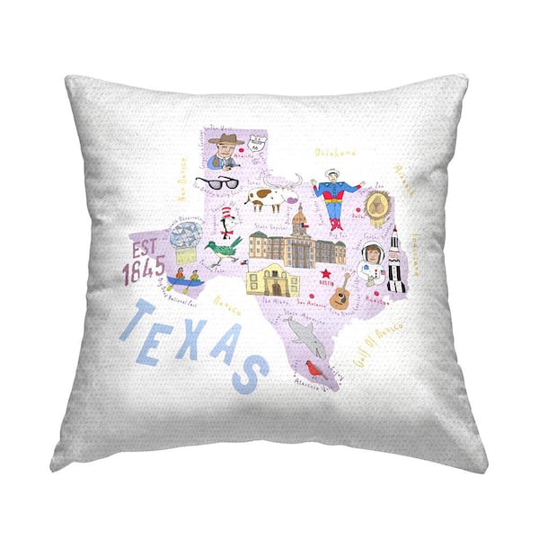 Stupell Industries Purple and Blue Texas Landmarks Multi-Color Square Outdoor Throw Pillow