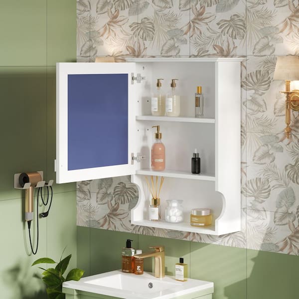 20 in. W x 29 in. H Rectangular Wood Medicine Cabinet with Mirror and Adjustable Shelf for Bathroom in White