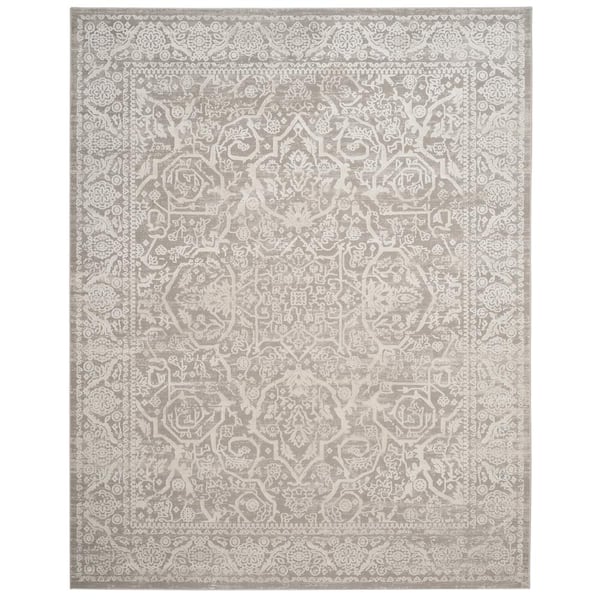SAFAVIEH Princeton Gray/Beige 9 ft. x 12 ft. Floral Border Area Rug