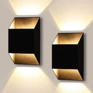 9.5 in. H 2-Light Matte Black LED Outdoor Hardwired Wall Lantern Sconces (2-Pack)