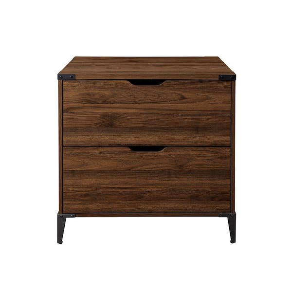 Welwick Designs 54 in. Rectangular Dark Walnut Wood and Metal 2-Drawer  Double Sided Executive Desk HD8685 - The Home Depot