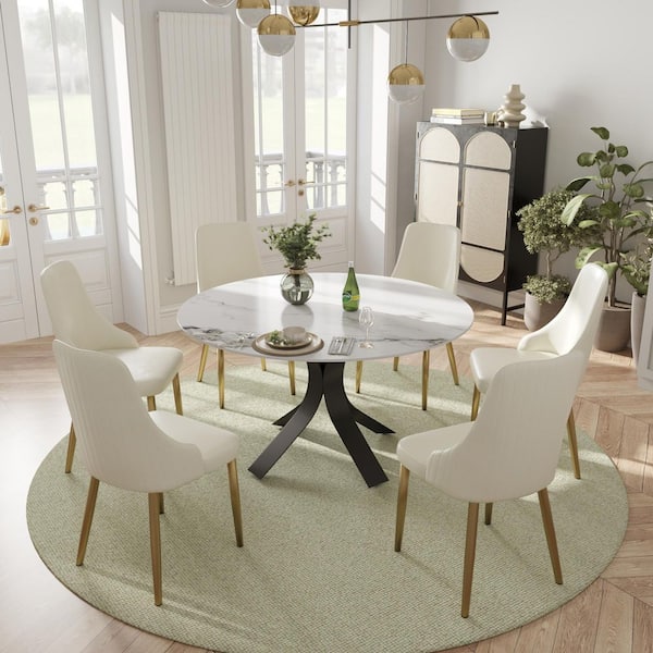 Magic Home 53.15 in. Ink Sintered Stone Tabletop with Black Pedestal Base Dining Table (Seats 6)
