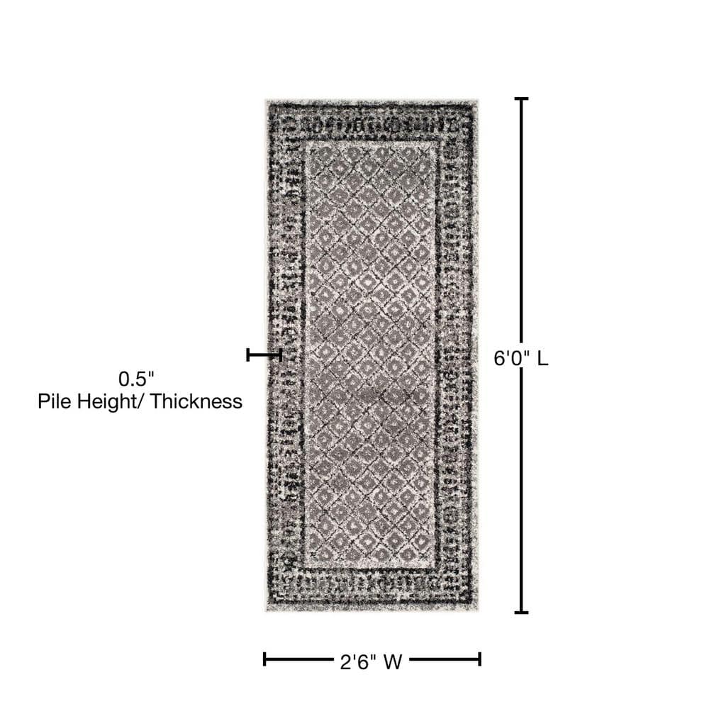 Ivory and Silver Geometric Synthetic Runner Rug