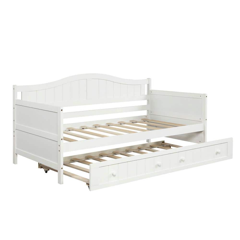 White Twin Wood Daybed with Trundle and Storage