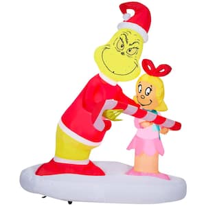 5.5 ft. H x 3 ft. W x 4 ft. L  LED Lighted Christmas Inflatable Airblown-Grinch Passing Out Candy Canes to Cindy Lou-LG