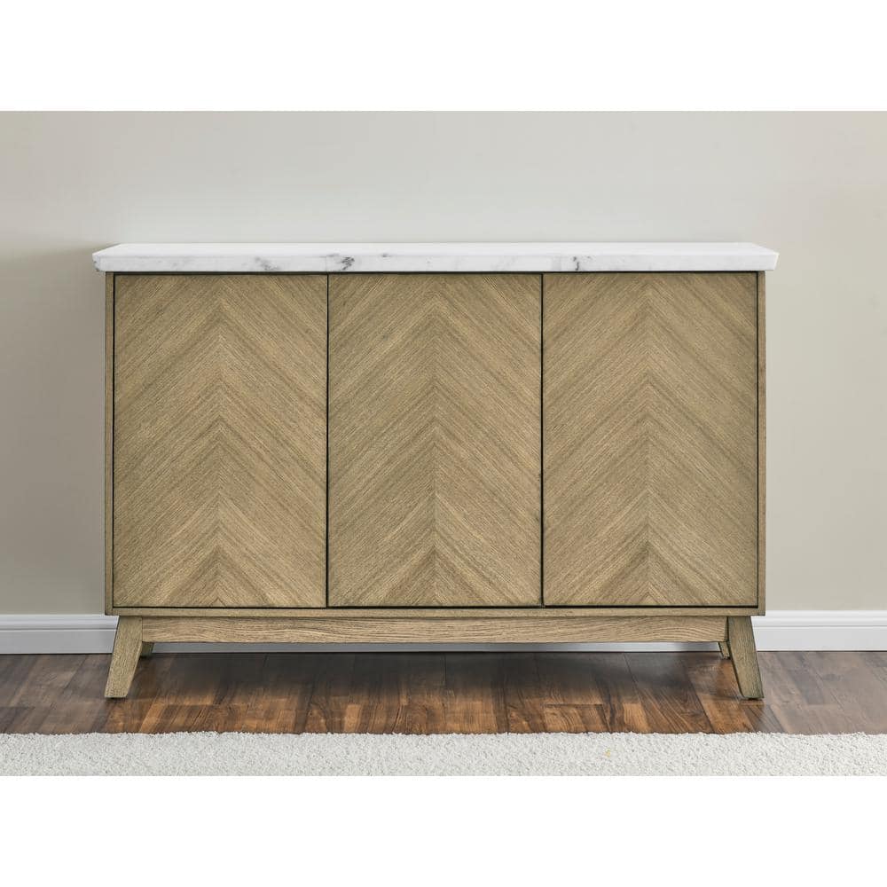 Vida Blonde Chevron Sideboard with Genuine Marble Top