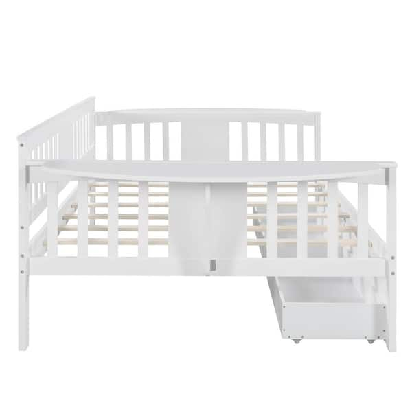 URTR White Full Size Daybed with Storage Drawers Wood Full Bed